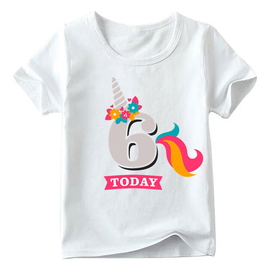 Children's Happy Birthday Unicorn Digital Printed Short-sleeved T-shirt